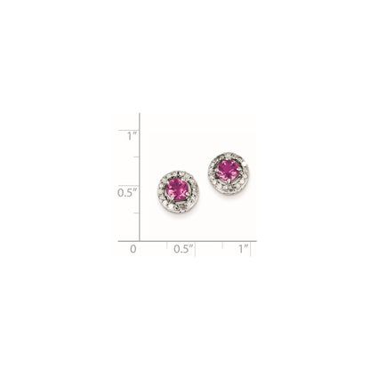 Sterling Silver Diamond u0026 Pink Tourmaline Circle Post Earrings