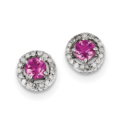 Sterling Silver Diamond u0026 Pink Tourmaline Circle Post Earrings