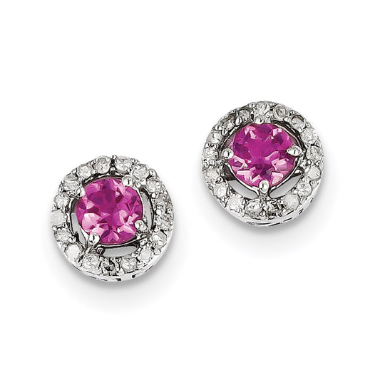 Sterling Silver Diamond u0026 Pink Tourmaline Circle Post Earrings