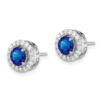 Sterling Silver Rhodium-plated Diamond u0026 Sapphire Circle Post Earrings