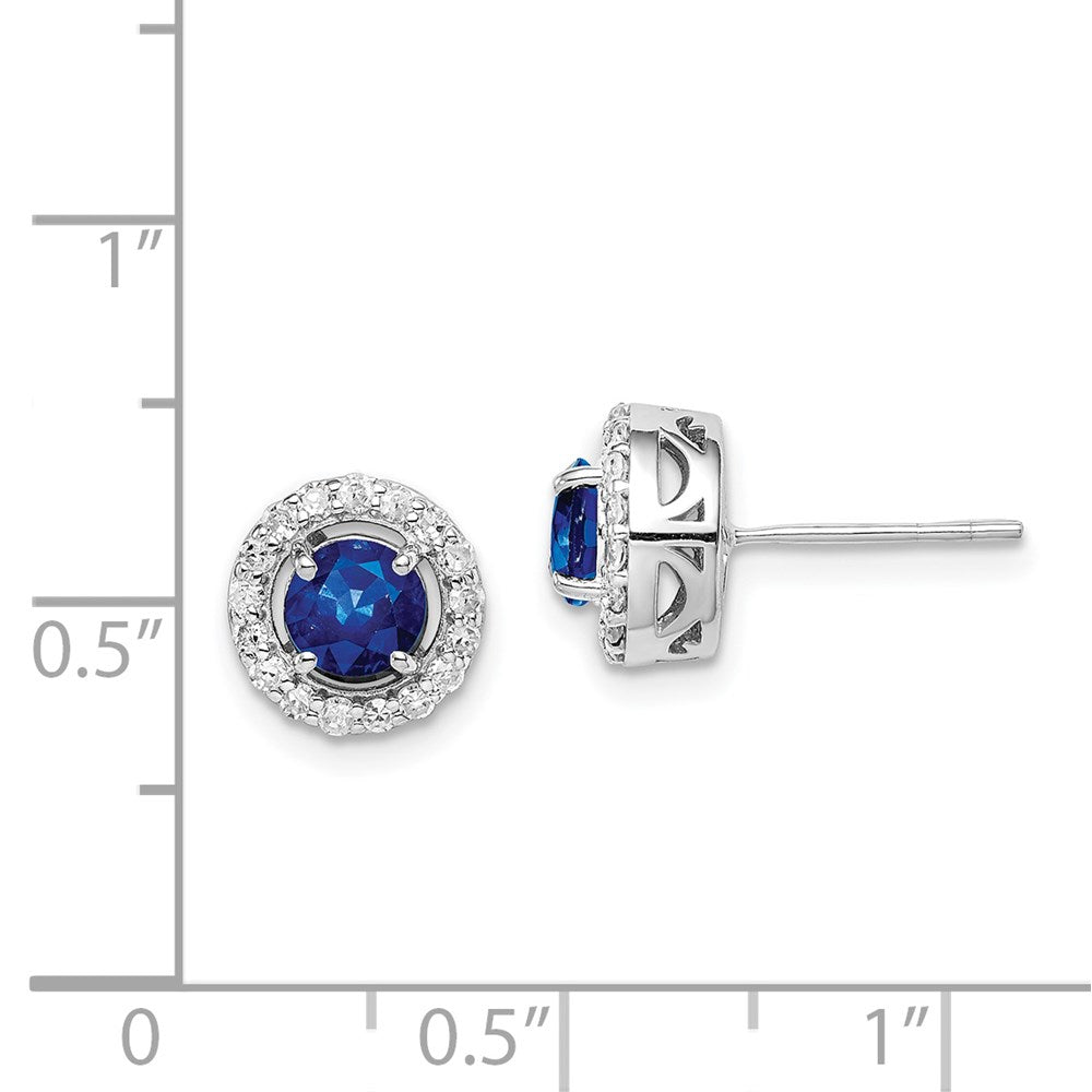 Sterling Silver Rhodium-plated Diamond u0026 Sapphire Circle Post Earrings