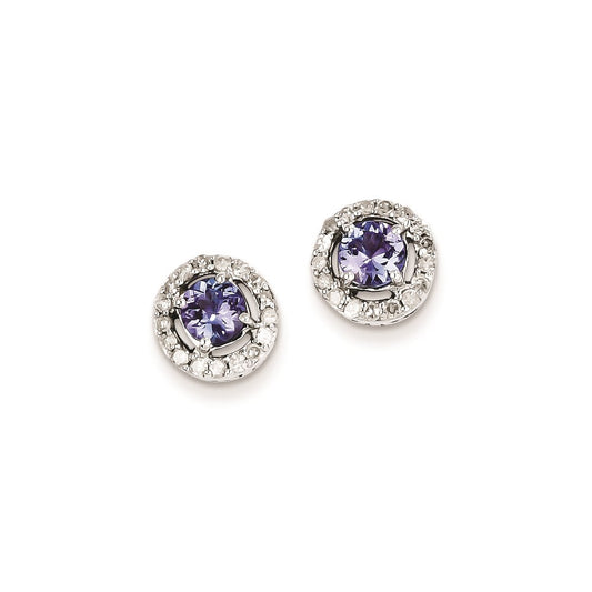 Sterling Silver Diamond u0026 Tanzanite Circle Post Earrings