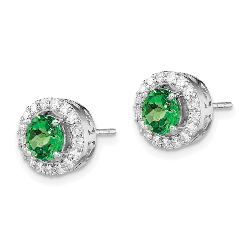 Sterling Silver Rhodium Diamond u0026 Tsavorite Garnet Circle Post Earrings