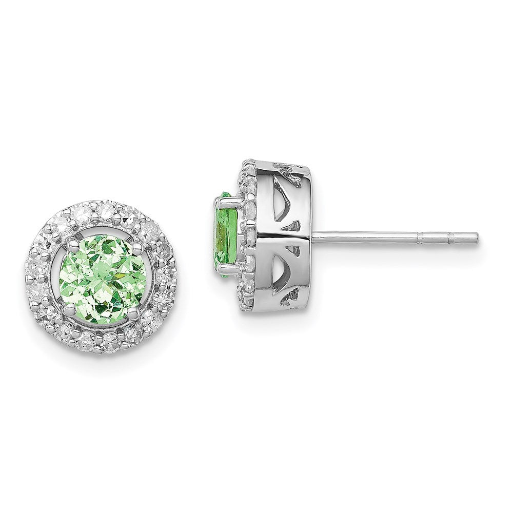 Sterling Silver Rhodium Diamond u0026 Tsavorite Garnet Circle Post Earrings