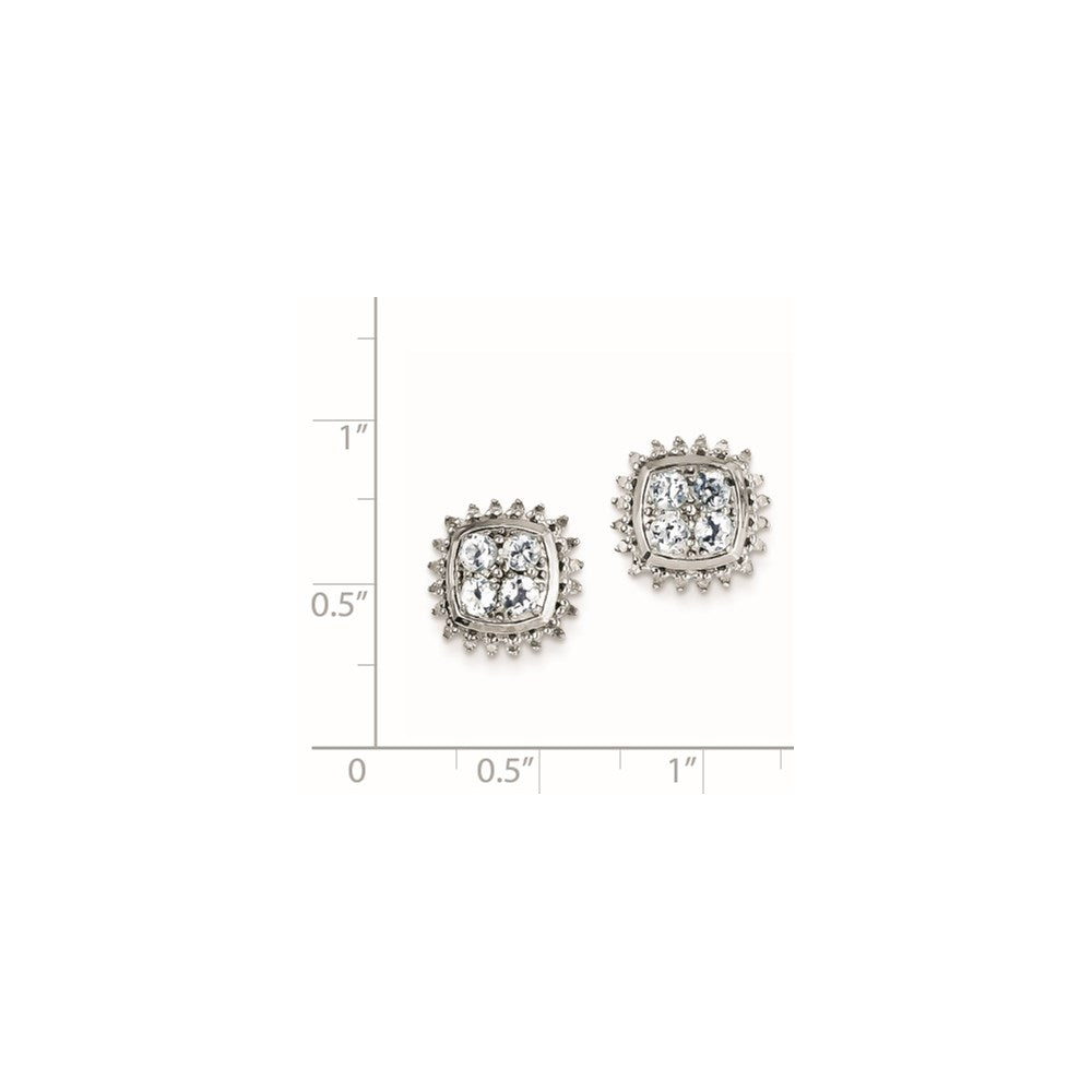 Sterling Silver Rhodium Plated Diamond u0026 Aquamarine Post Earrings