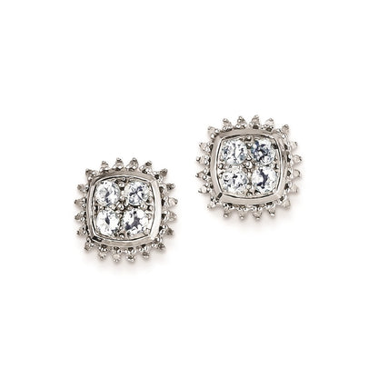 Sterling Silver Rhodium Plated Diamond u0026 Aquamarine Post Earrings