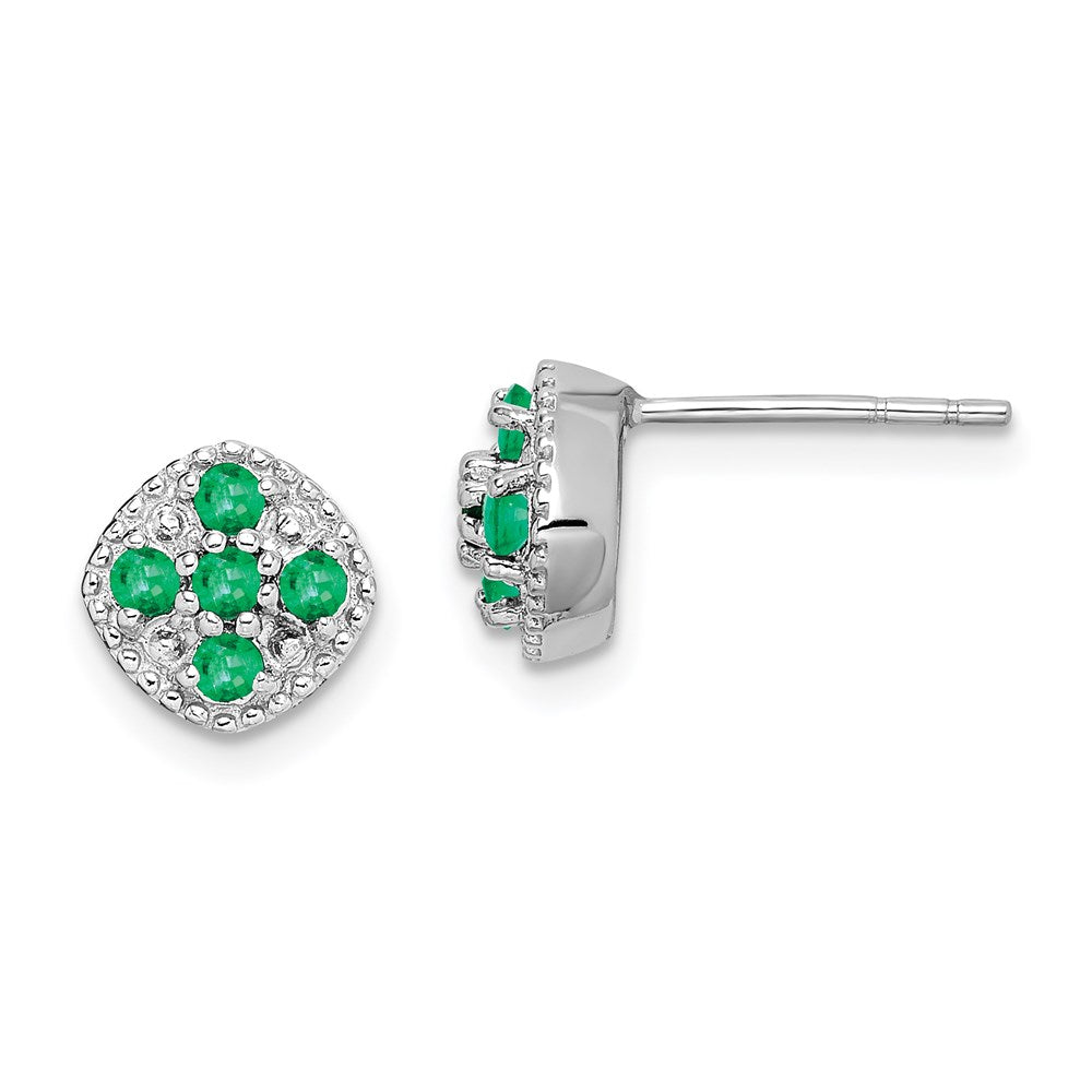 Sterling Silver Rhodium-plated Emerald Square Post Earrings