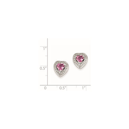 Sterling Silver Pink Tourmaline Heart Post Earrings