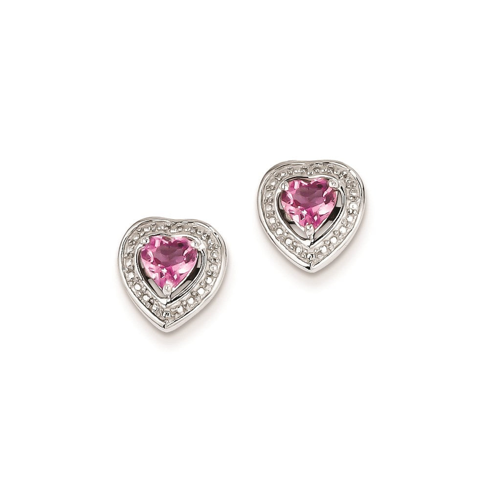 Sterling Silver Pink Tourmaline Heart Post Earrings