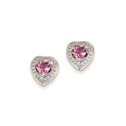 Sterling Silver Pink Tourmaline Heart Post Earrings