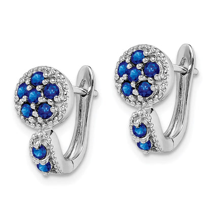 Sterling Silver Rhodium-plated with Sapphire Circle Hinged Earrings