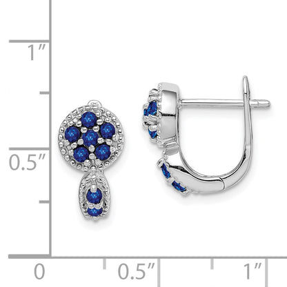 Sterling Silver Rhodium-plated with Sapphire Circle Hinged Earrings