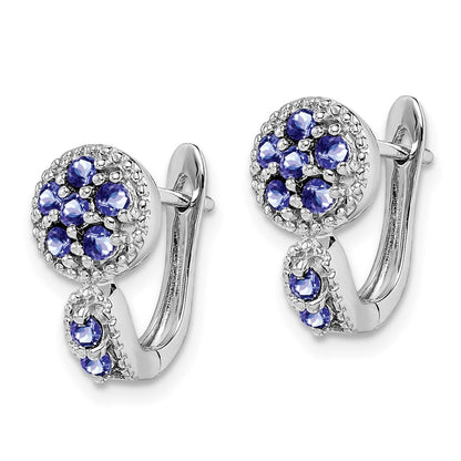 Sterling Silver Rhodium-plated Tanzanite Circle Hinged Earrings