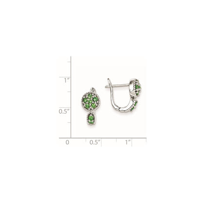 Sterling Silver Tsavorite Garnet Circle Hinged Earrings