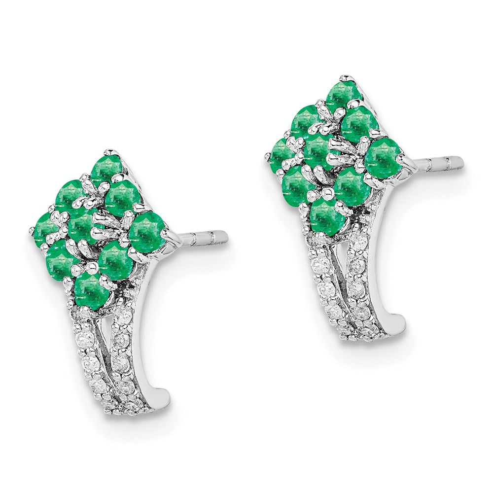 Sterling Silver Rhodium-plated Diamond u0026 Emerald Square Post Earrings