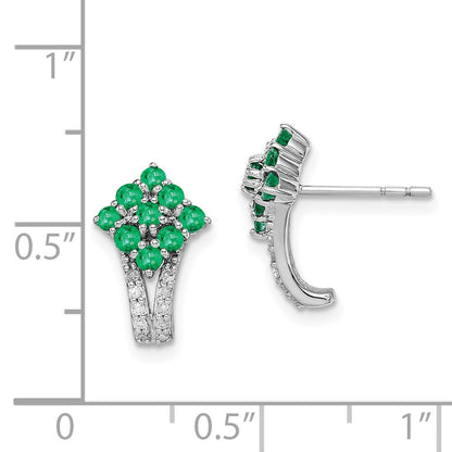 Sterling Silver Rhodium-plated Diamond u0026 Emerald Square Post Earrings