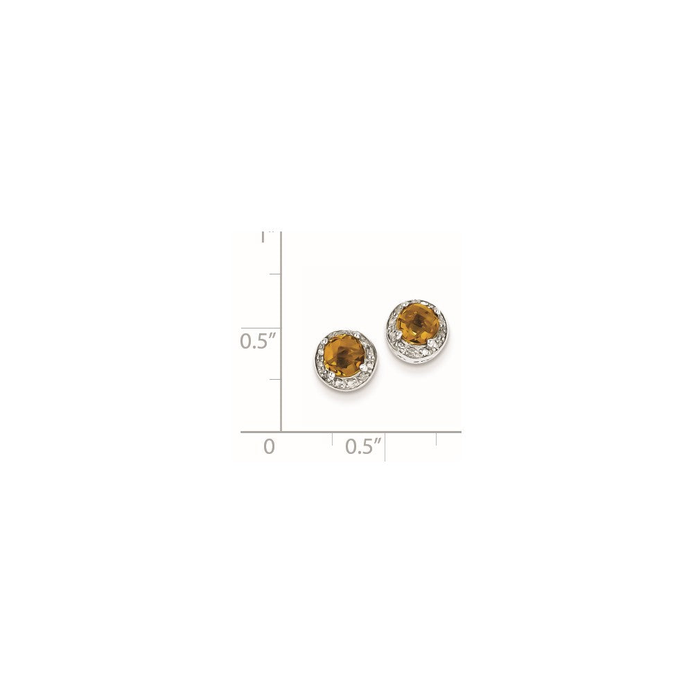 Sterling Silver Diamond Whiskey Quartz Earrings