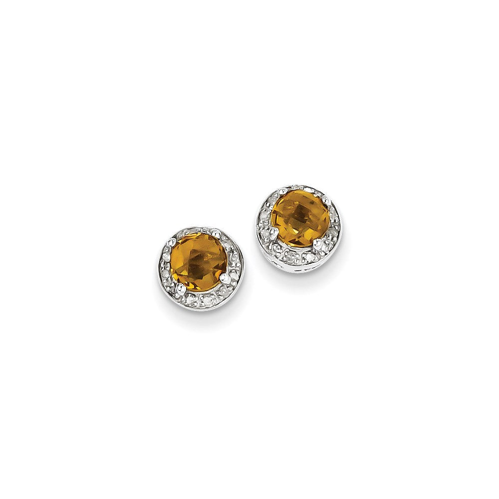Sterling Silver Diamond Whiskey Quartz Earrings