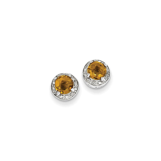 Sterling Silver Diamond Whiskey Quartz Earrings