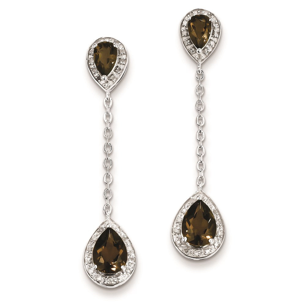 Sterling Silver Diamond Smoky Quartz Earrings