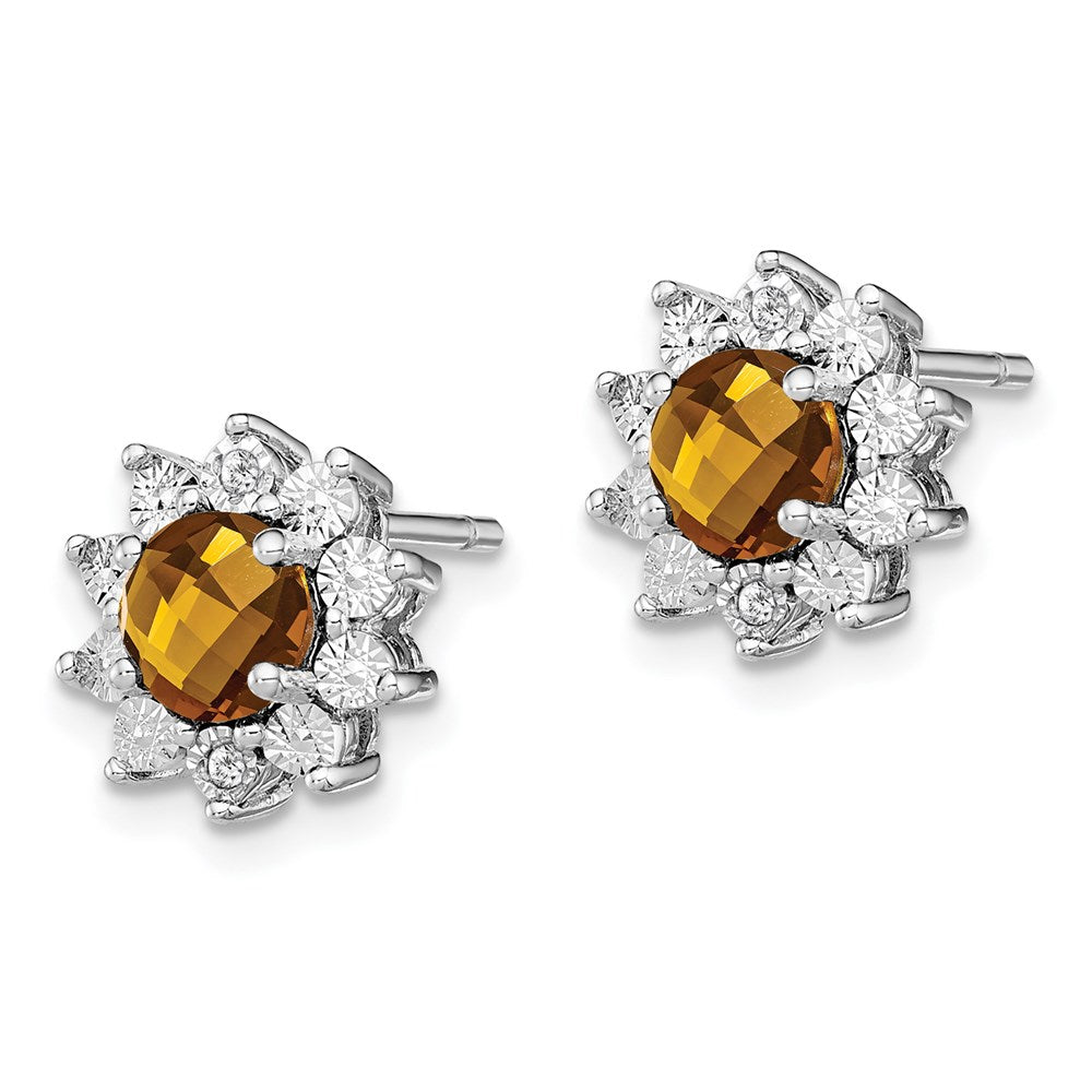 Sterling Silver Rhodium-plated Diamond Whiskey Quartz Earrings