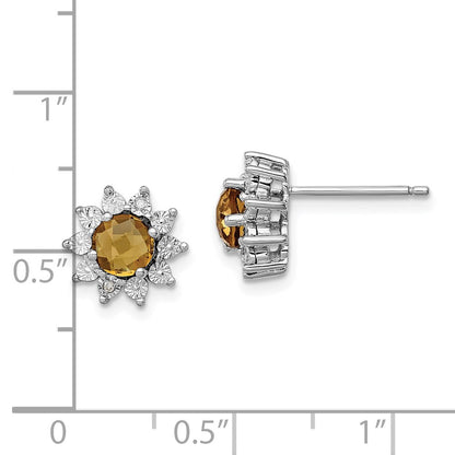 Sterling Silver Rhodium-plated Diamond Whiskey Quartz Earrings