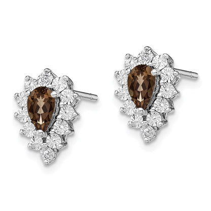 Sterling Silver Rhodium-plated Diamond Smoky Quartz Earrings