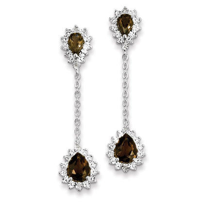 Sterling Silver Diamond Smoky Quartz Earrings