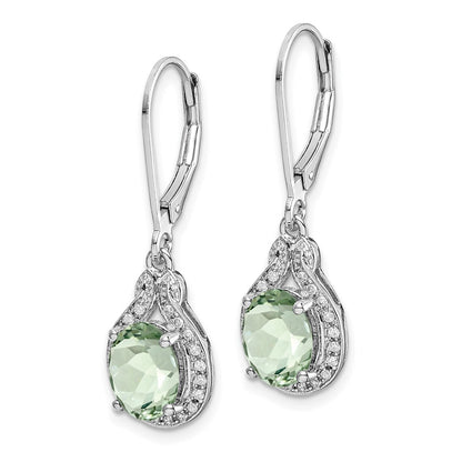 Sterling Silver Rhodium-plated Diamond and Green Quartz Earrings