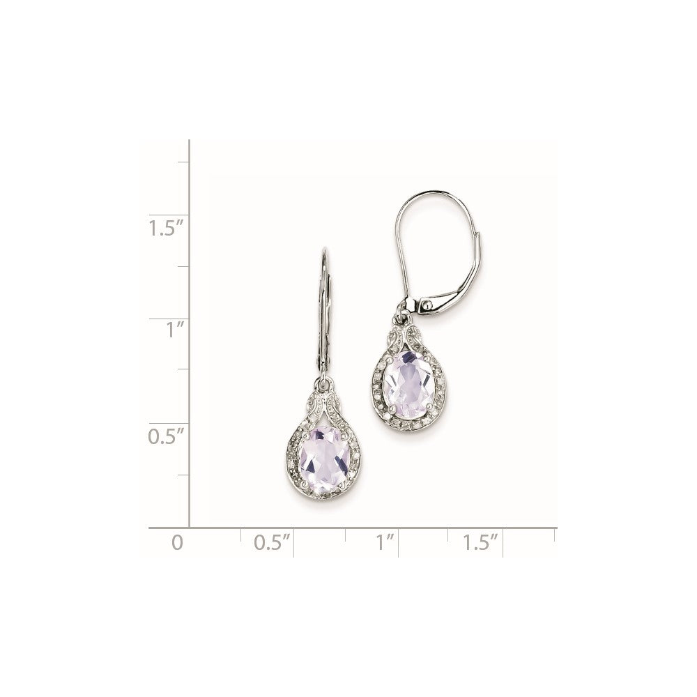Sterling Silver Diamond Pink Quartz Earrings