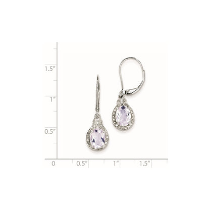 Sterling Silver Diamond Pink Quartz Earrings