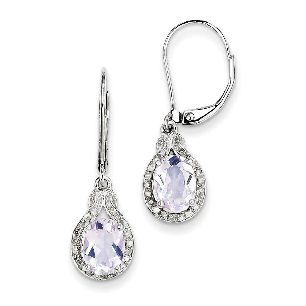 Sterling Silver Diamond Pink Quartz Earrings