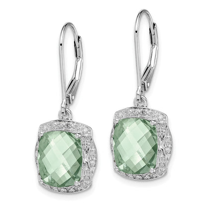 Sterling Silver Rhodium-plated Diamond Green Quartz Earrings