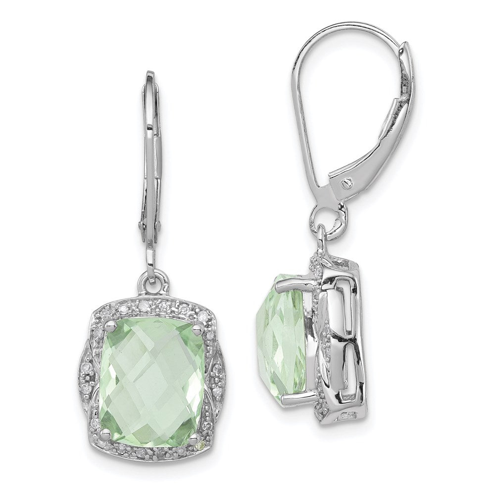 Sterling Silver Rhodium-plated Diamond Green Quartz Earrings