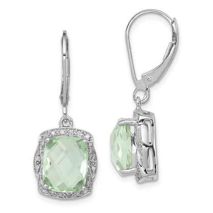 Sterling Silver Rhodium-plated Diamond Green Quartz Earrings