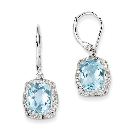 Sterling Silver Diamond Blue Topaz Earrings