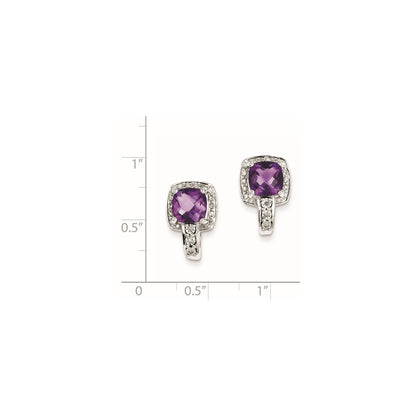 Sterling Silver Diamond Amethyst Earrings
