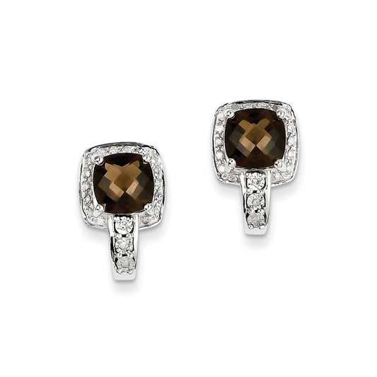 Sterling Silver Diamond Smoky Quartz Earrings