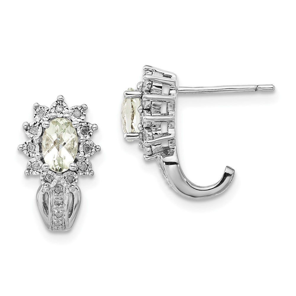 Sterling Silver Diamond u0026 Oval Green Quartz Earrings
