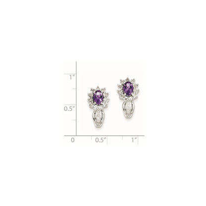 Sterling Silver Diamond Amethyst Earrings