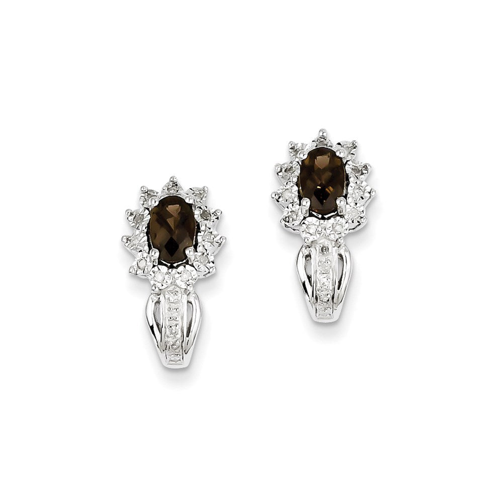 Sterling Silver Diamond Smoky Quartz Earrings