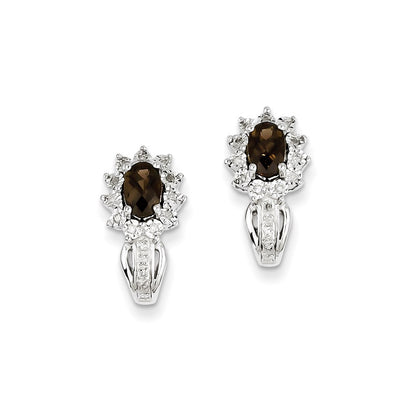 Sterling Silver Diamond Smoky Quartz Earrings