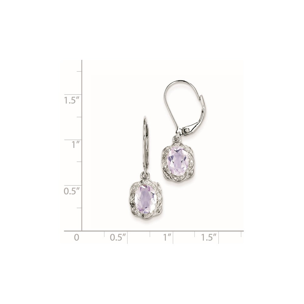 Sterling Silver Diamond Pink Quartz Earrings