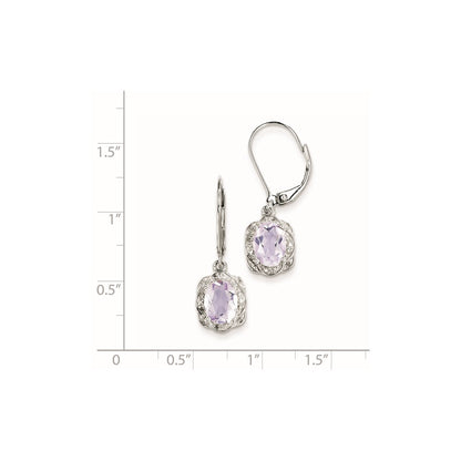 Sterling Silver Diamond Pink Quartz Earrings