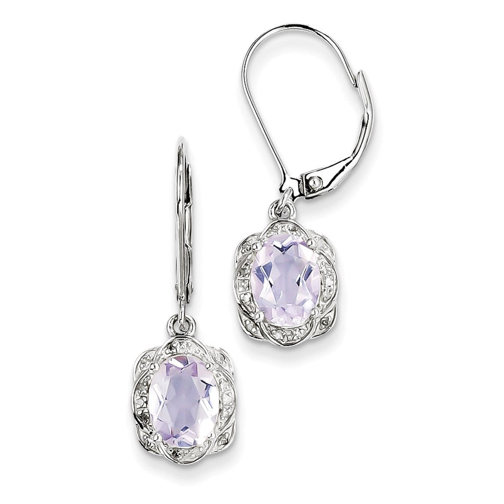 Sterling Silver Diamond Pink Quartz Earrings