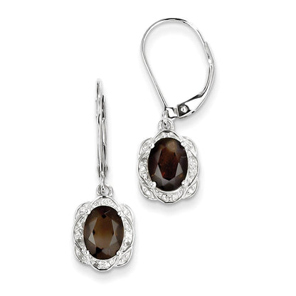 Sterling Silver Diamond Smoky Quartz Earrings