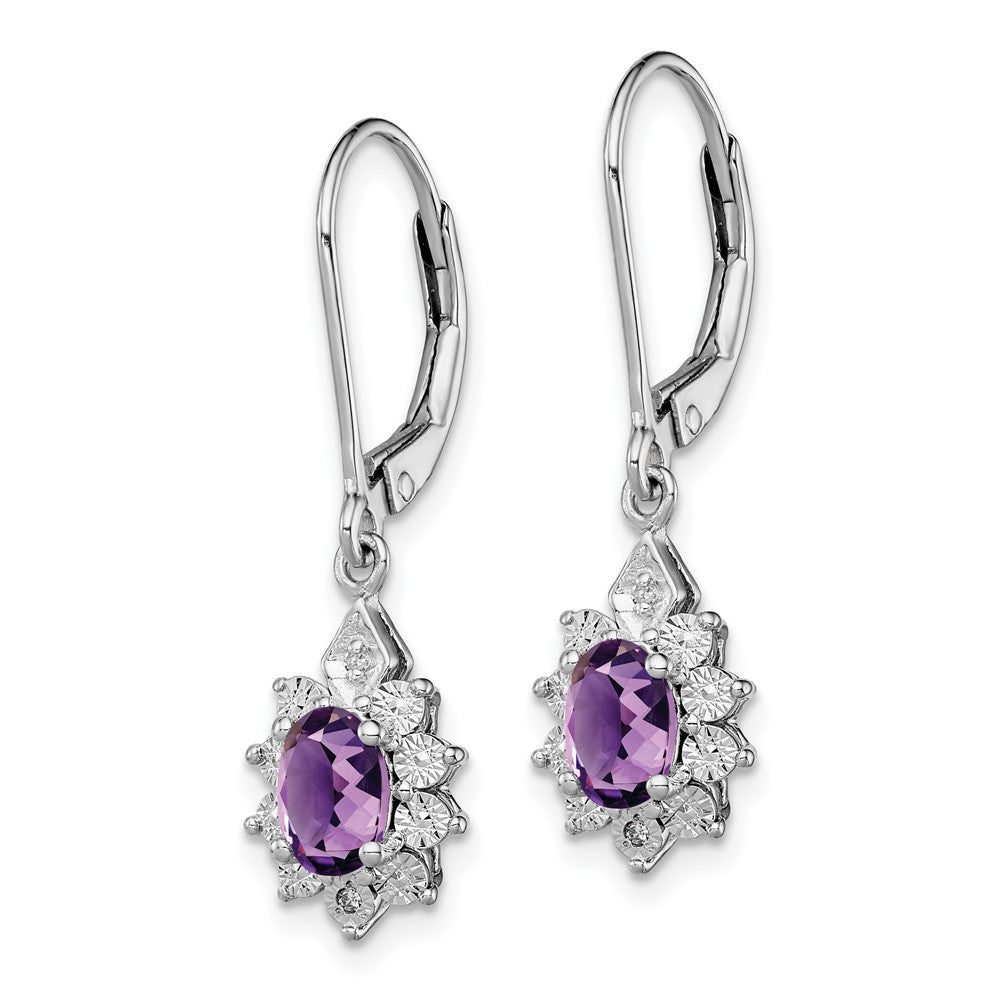 Sterling Silver Rhodium-plated Diamond u0026 Amethyst Earrings
