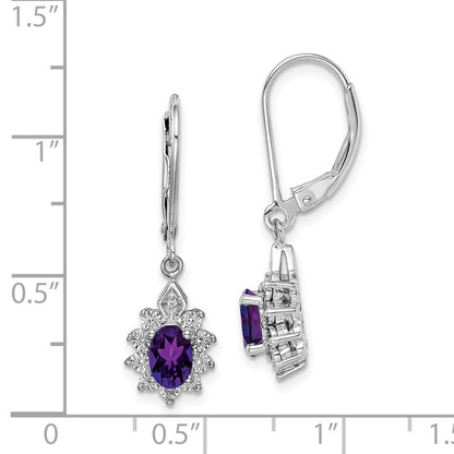 Sterling Silver Rhodium-plated Diamond u0026 Amethyst Earrings