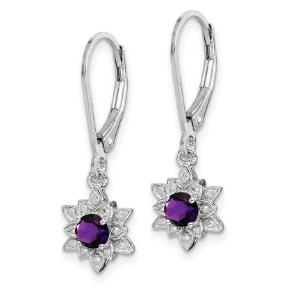 Sterling Silver Rhodium-plated Diamond u0026 Amethyst Earrings