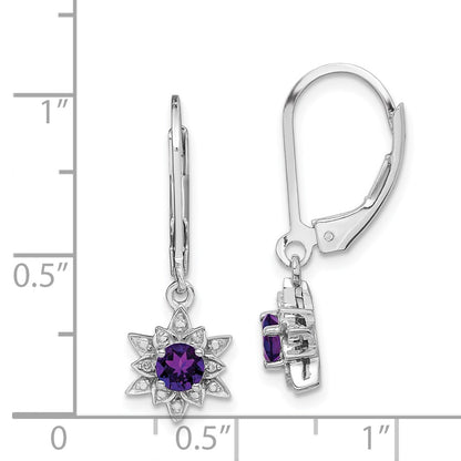 Sterling Silver Rhodium-plated Diamond u0026 Amethyst Earrings